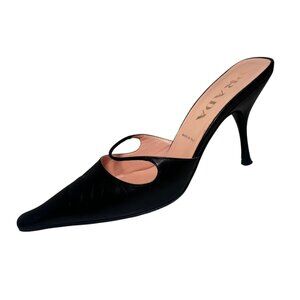 PRADA Black Leather Pointed Toe Mules Heels Made in Italy EU 37 US 6.5